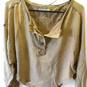 We The Free by Free People Raw Hem Henley Top – Brown, Size M